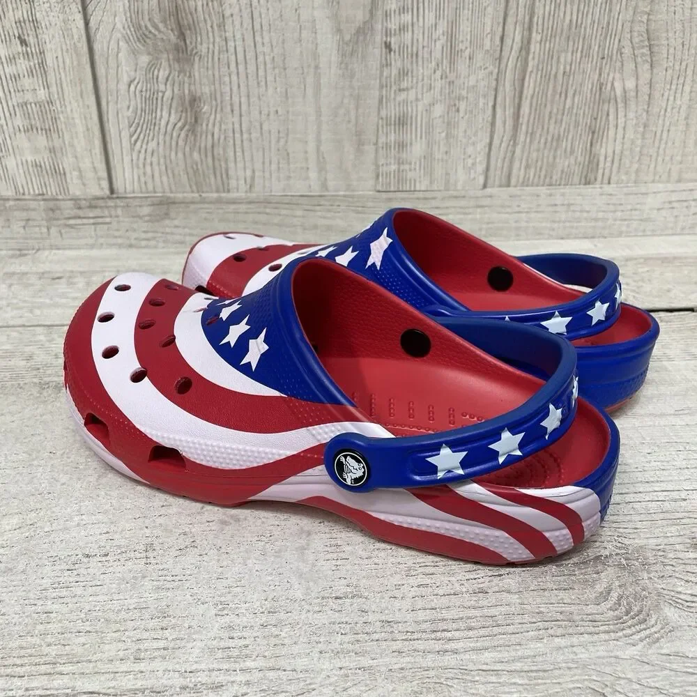 Crocs American Flag Clogs Men 8 Women 10 America Patriotic July 4th Red Blue New - Picture 4 of 10